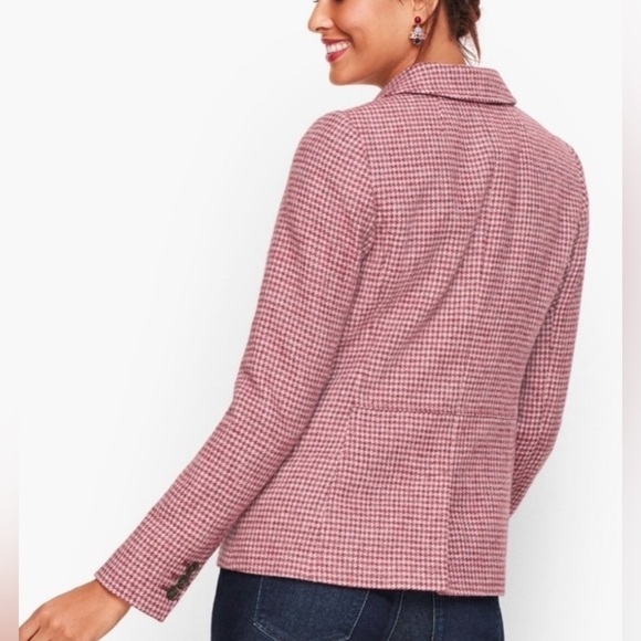 Talbots Pink Houndstooth Wool Laine Blend Blazer Size 14 - Picture 2 of 6